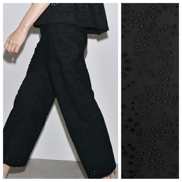 NWT. Zara ZW Collection Black Cutwork Embroider Mid-Waist Trousers. Size XL. - Picture 3 of 12